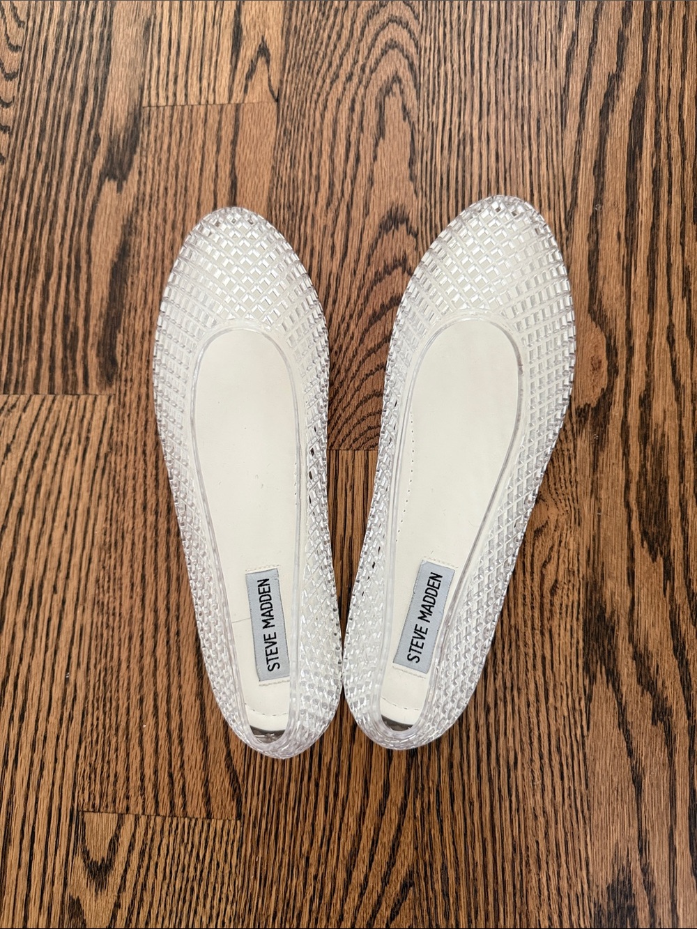 Steve Madden Clear Crystal Jelly Ballet Flats - White/Transparent